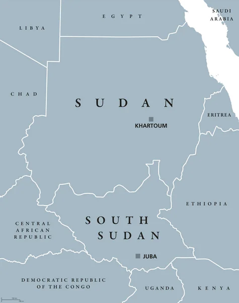 スーダンと南スーダンの政治地図 — ストックベクタ