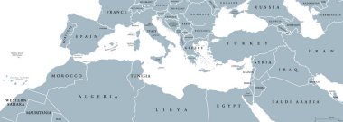 Mediterranean Basin political map clipart