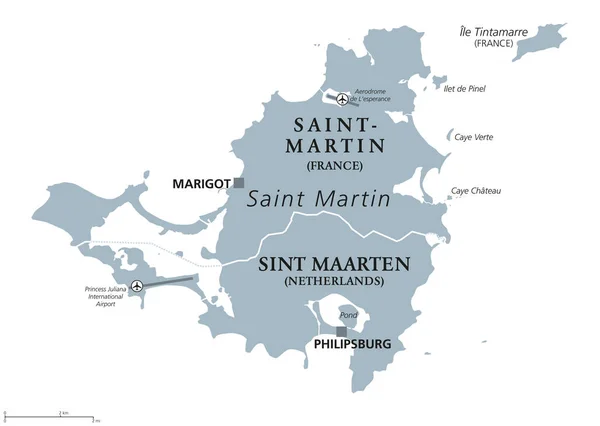 Polityczna mapa wyspy Saint Martin — Wektor stockowy