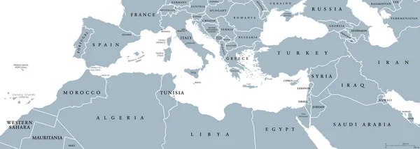 Mapa político de la cuenca mediterránea — Vector de stock