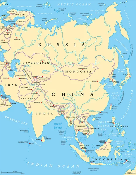 Mapa político de Asia — Archivo Imágenes Vectoriales