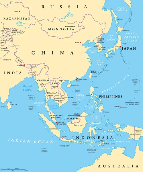 Mapa político de Asia Oriental — Archivo Imágenes Vectoriales