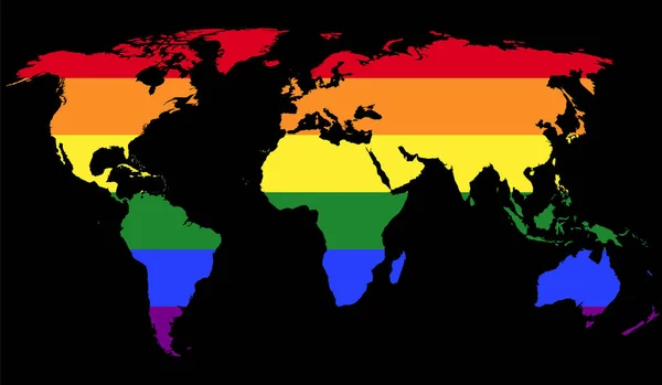 Bandeira do orgulho gay no mapa do mundo — Vetor de Stock