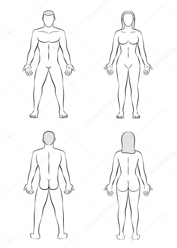 Man Woman Body Blank Outline Illustration
