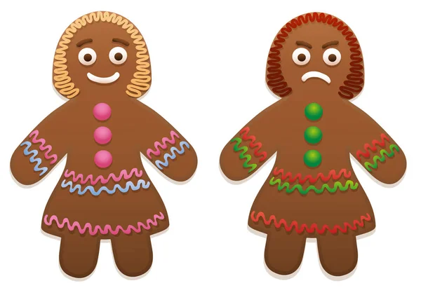 Gingerbread Man Woman szczęśliwy zły — Wektor stockowy