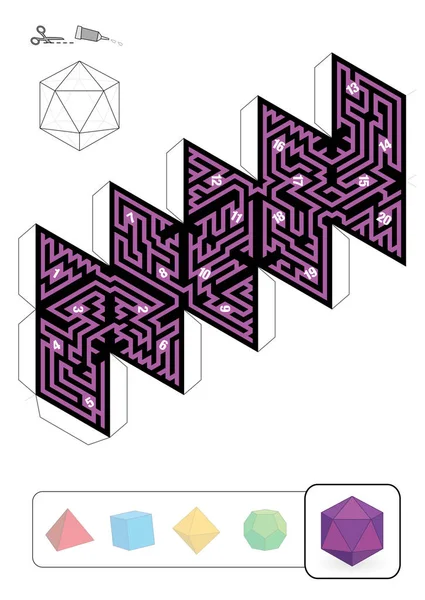 Laberinto de icosaedro sólido platónico — Archivo Imágenes Vectoriales