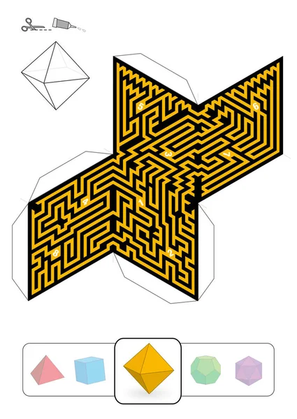 Platonic Solid Octahedron Maze — Stock Vector