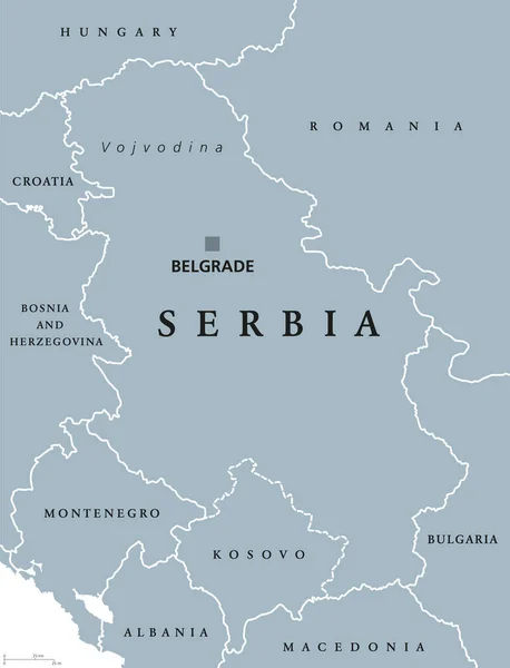 Serbiens politische Landkarte mit Hauptstadtbelgrad — Stockvektor