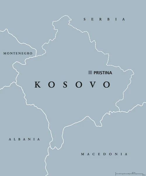 Carte politique du Kosovo avec la capitale Pristina — Image vectorielle