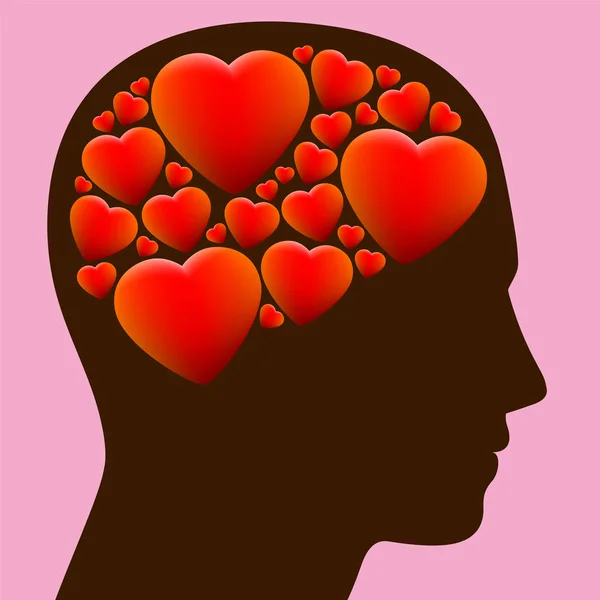 Lovestruck Cérebro pensamentos corações — Vetor de Stock