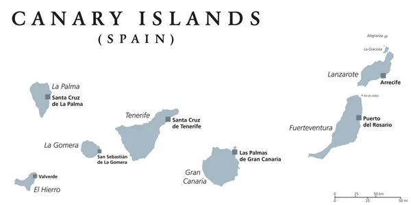 Politieke kaart van de Canarische eilanden — Stockvector