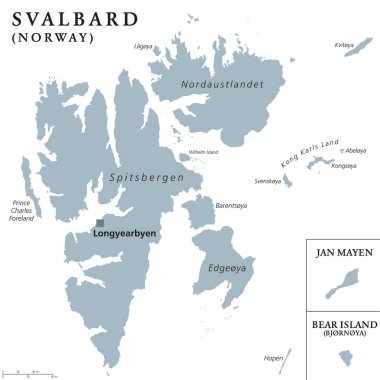 Svalbard, Jan Mayen and Bear Island political map clipart