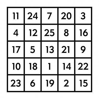 5 x 5 sihirli kare Mars gezegeni 65 toplamı ile