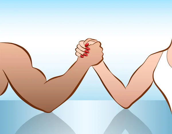 Man Woman Arm Wrestling Battle Of The Sexes — Stock Vector