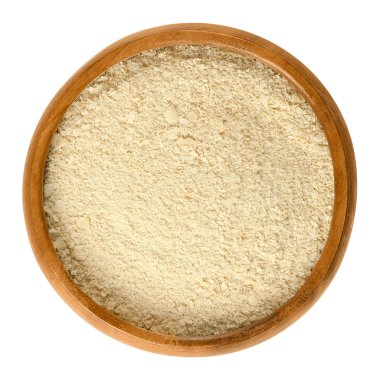 Ahşap kase beyaz içinde beslenme Maya flakes