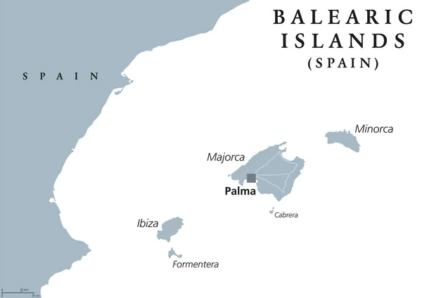 Mapa político das Ilhas Baleares —  Vetores de Stock
