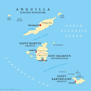 Anguilla, Saint-Martin, Sint Maarten ve Saint Barthelemy harita