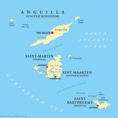 Anguilla, Saint-Martin, Sint Maarten and Saint Barthelemy map clipart
