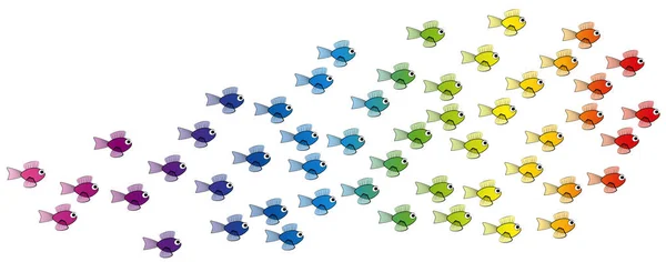 Escola de peixes arco-íris colorido natação Comic Group —  Vetores de Stock