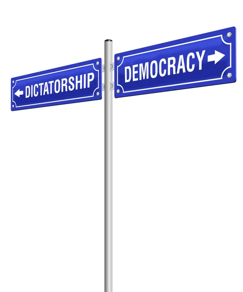 Dittatura Democrazia Signpost — Vettoriale Stock