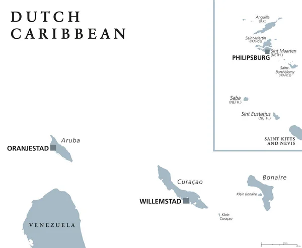 Mapa político del Caribe holandés — Vector de stock