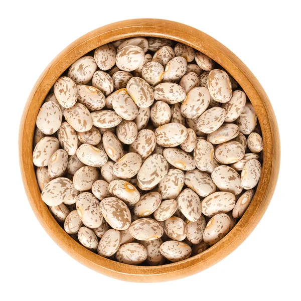 Pinto beans in wooden bowl over white — Stock Photo, Image