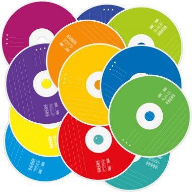 Etiketleri CD yığını renkli