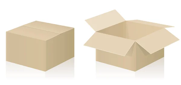 Caja de cartón cerrado abierto fuerte cartón — Vector de stock