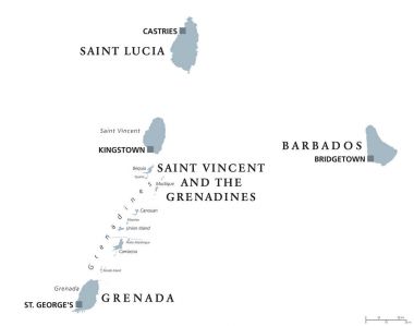 Barbados, Grenada, Saint Lucia, Saint Vincent siyasi harita