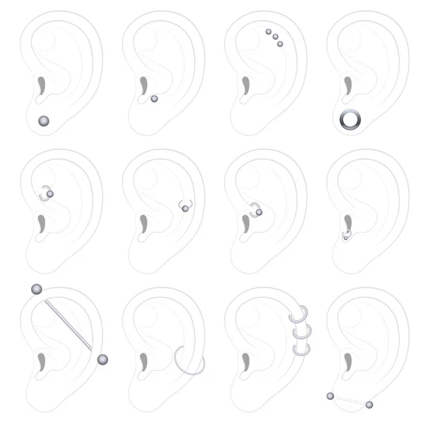 Примеры прокола ушей — стоковый вектор