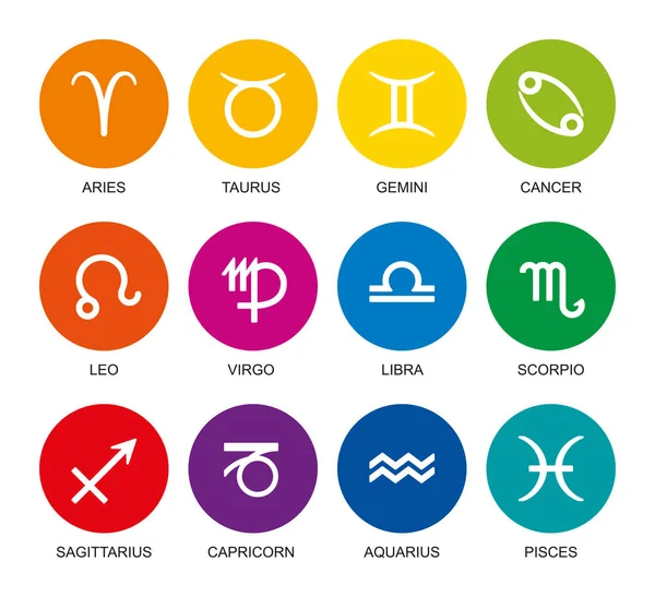 Segni astrologici colorati arcobaleno dello zodiaco — Vettoriale Stock