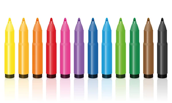 Conjunto colorido de canetas de ponta de feltro grosso — Vetor de Stock