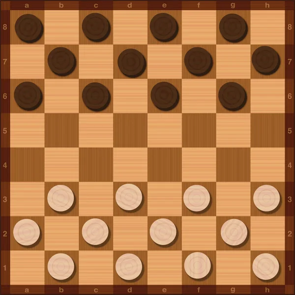 Шашки шашки Начальная позиция Деревянный стиль — стоковый вектор