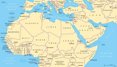 North Africa and Middle East political map clipart