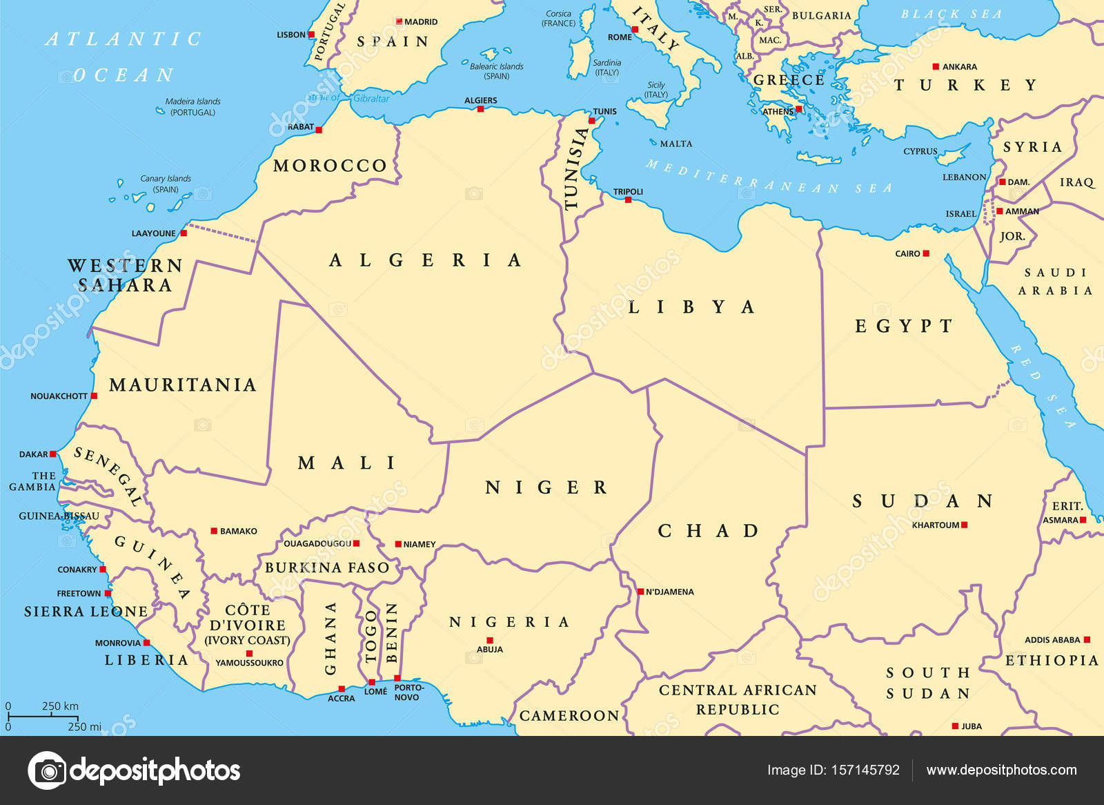 észak afrika térkép Észak afrikai országok politikai térképe — Stock Vektor © Furian  észak afrika térkép