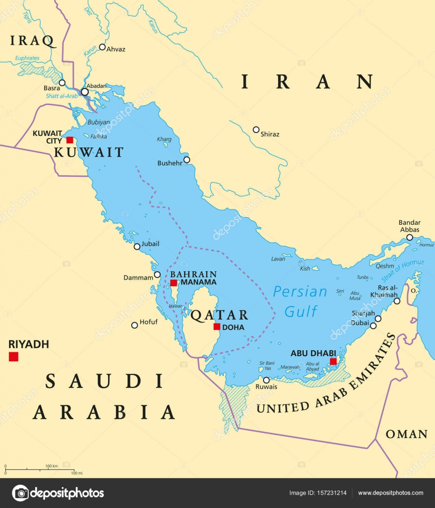 mapa regionu Polityczna mapa regionu Zatoka Perska — Grafika wektorowa © Furian  mapa regionu