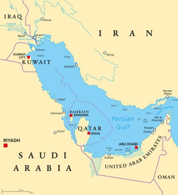 Basra Körfezi bölgesi siyasi harita