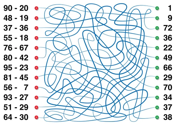 Restas Laberinto elemental de aprendizaje aritmético — Archivo Imágenes Vectoriales