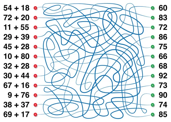 Ergänzungen elementare Arithmetik Labyrinth Spaß — Stockvektor