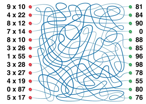 Multiplications Labyrinthe amusant Arithmétique élémentaire — Image vectorielle