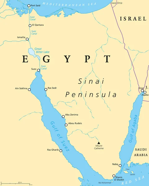 Ägypten, Sinai-Halbinsel politische Landkarte — Stockvektor