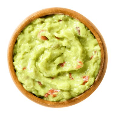 Ahşap kase guacamole, avokado dip