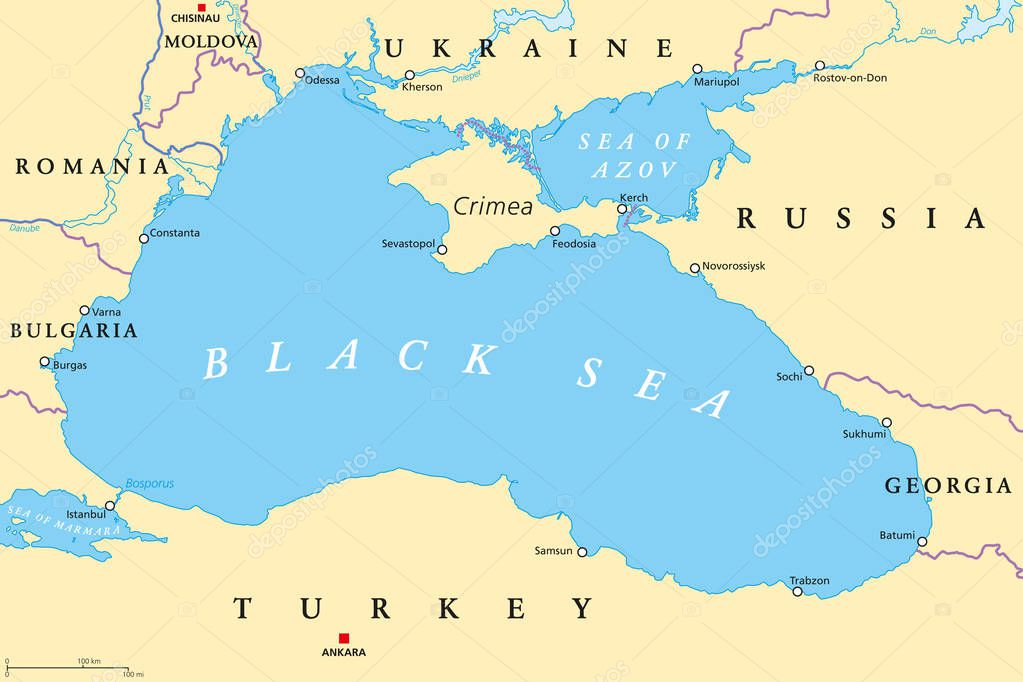 Mappa politica della regione Mar Nero e Mar d'Azov ...