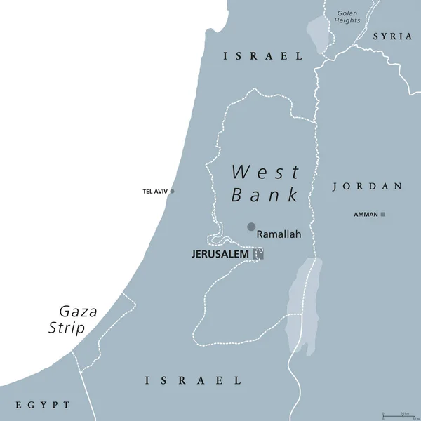 ヨルダン川西岸およびガザの政治地図 — ストックベクタ