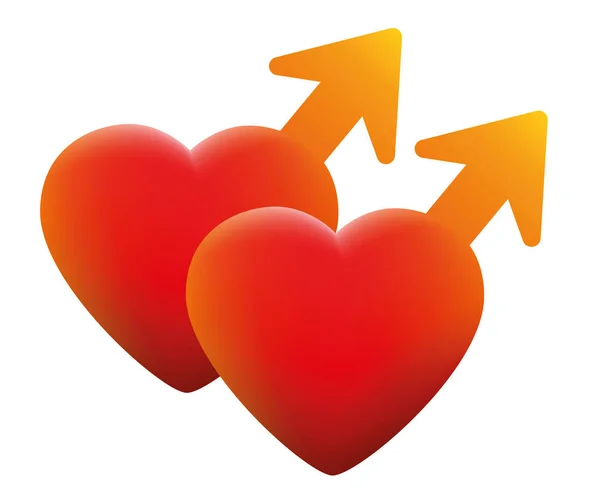 Heta Gay älskar Symbol två homosexuella hjärtan — Stock vektor