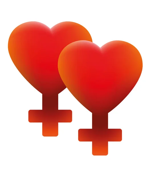 Hot Lesbian Love Symbol Two Hearts — Stock Vector