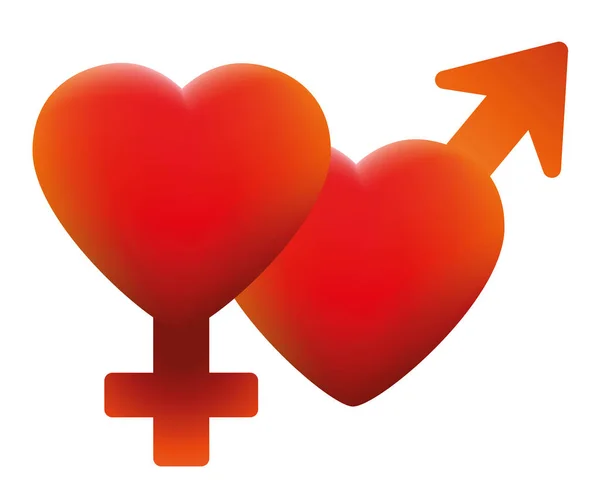 Quente amor símbolo dois corações masculino feminino — Vetor de Stock