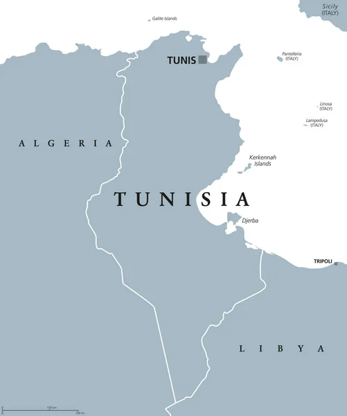 Mapa político de Tunisia — Vector de stock