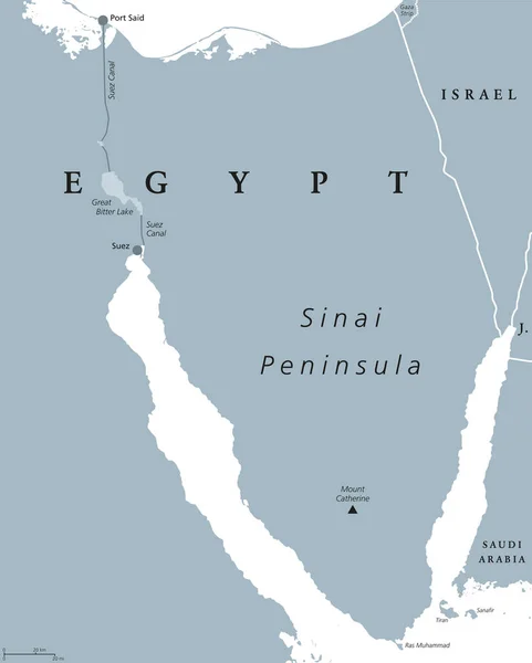 Polityczna mapa półwyspu Synaj, Egipt, — Wektor stockowy