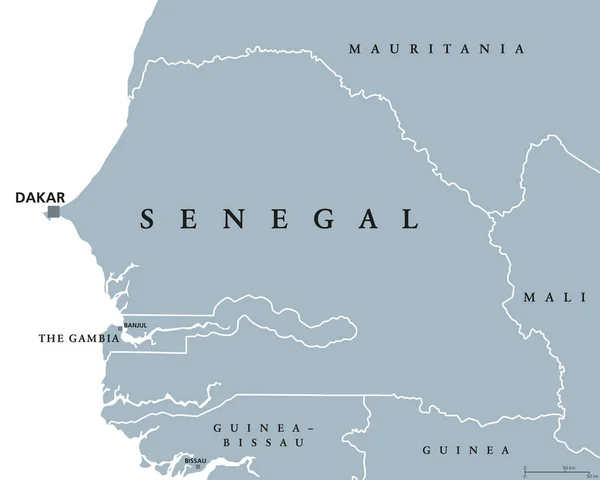 Senegalská politická mapa — Stockový vektor